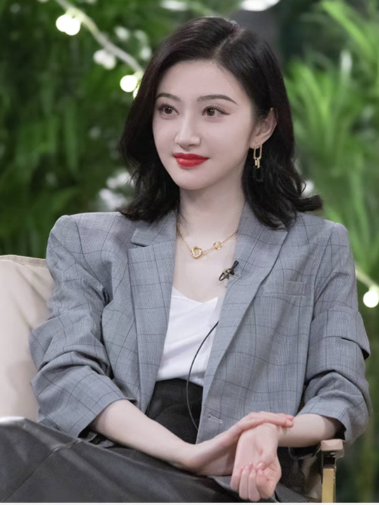 正品明星同款景甜衣服复古港风chic高级感休闲格子西装外套女款秋