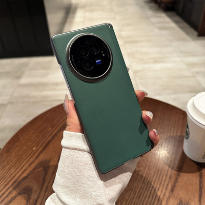 适用vivoxfold3手机壳折叠屏VIVO新款纯色皮质XFold3pro中轴磁吸硬后壳男女时尚全包防摔高级商务轻薄保护套