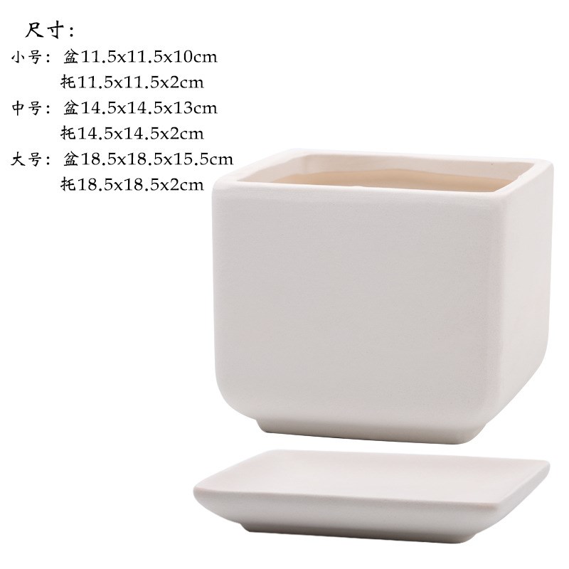 奶油风陶瓷素烧胚白陶土花盆透气吸水家用加仑绿植多肉兰花带托盘