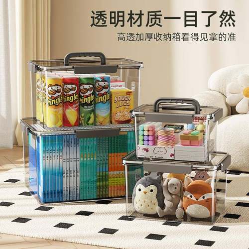 pet高透手提收纳箱家用衣服玩具零食书本大容量整理盒密封收纳盒