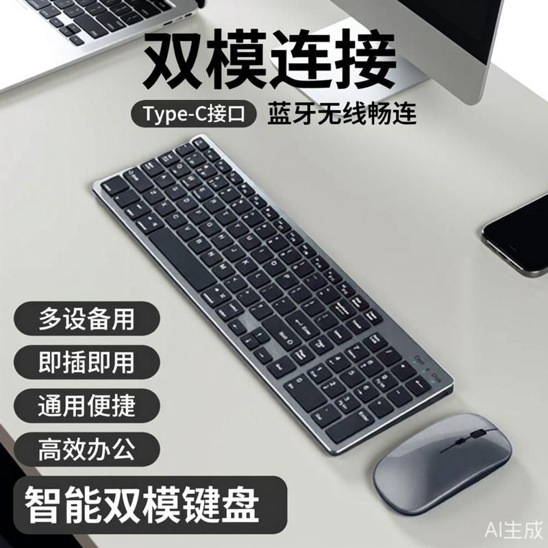 无线键盘蓝牙鼠标套装女生办公台式电脑通用静音电脑三模双模键盘