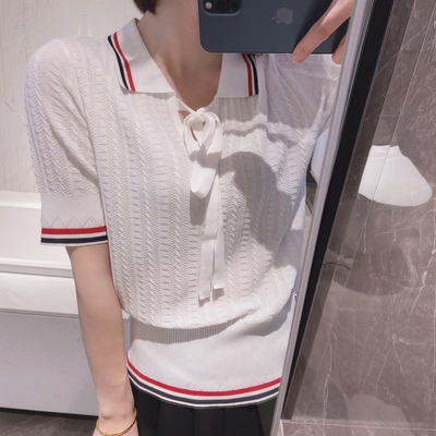 TB学院风蝴蝶结系带女翻领polo衫