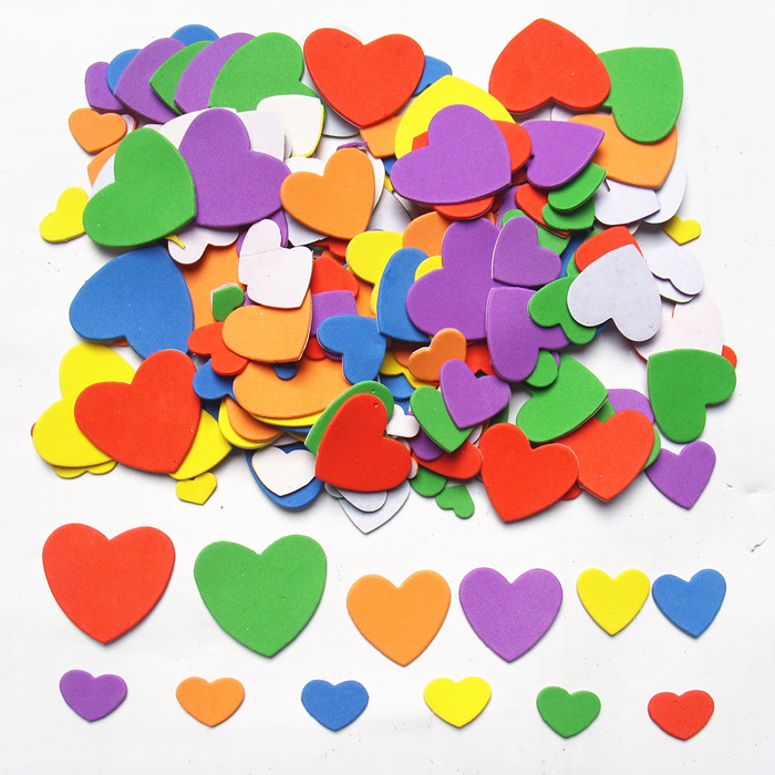 diy玩具 贴画材料卡片点缀环境彩色EVA桃心贴片带背胶海绵贴纸