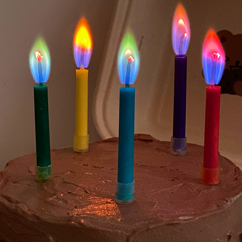 生日彩色火焰蜡烛 ins网红创意粉色纪念日烘焙蛋糕装饰无烟派对