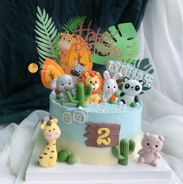 动物蛋糕装饰森林可爱老虎恐龙烘焙卡通森系长颈鹿熊猫狮子插件