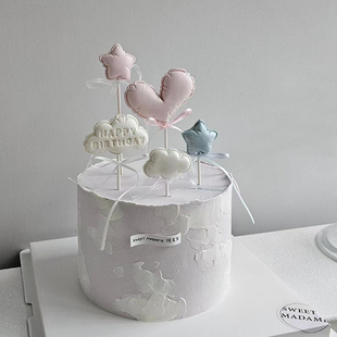 仿翻糖硅胶模具蛋糕装饰Q版 萌星星爱心五角星云朵生日快乐小插件