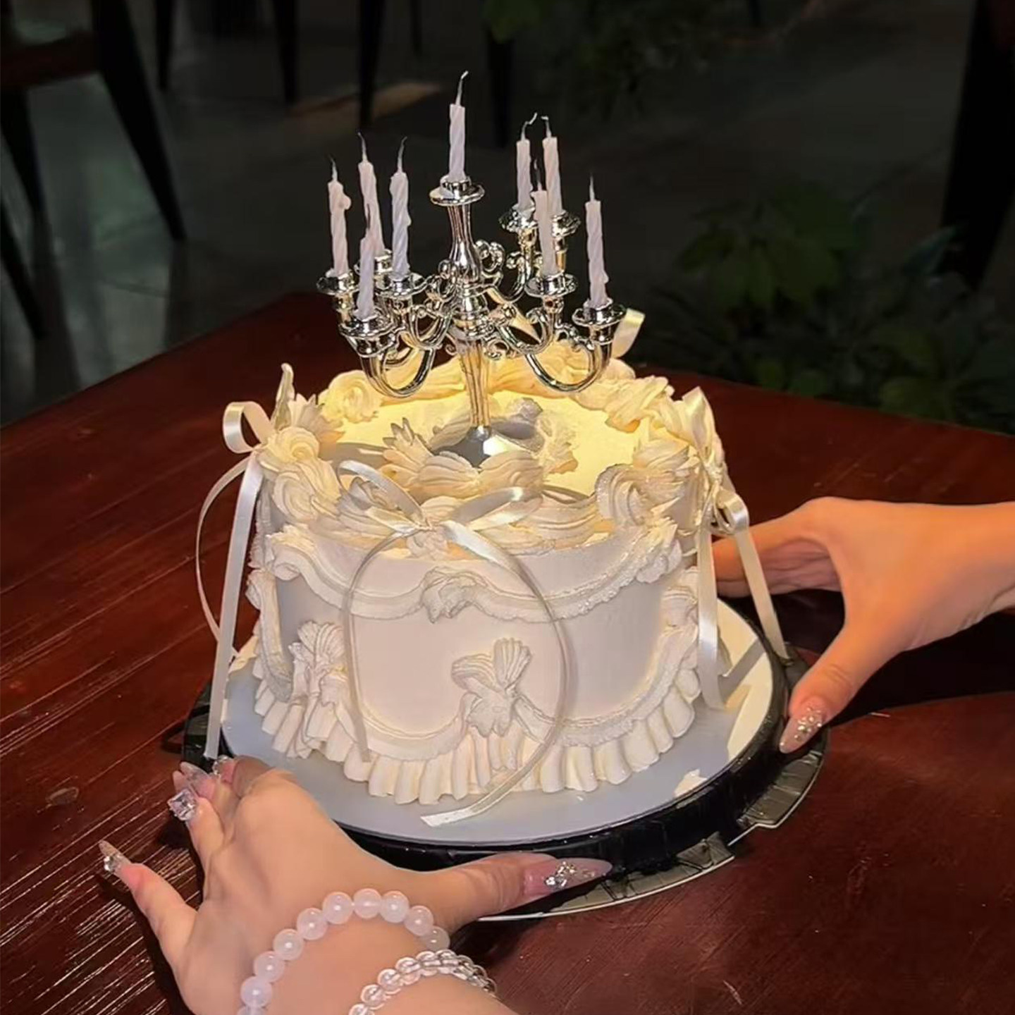 简约高级芭蕾舞风小烛台蛋糕装饰配件女神仙女细丝带蝴蝶结白月光