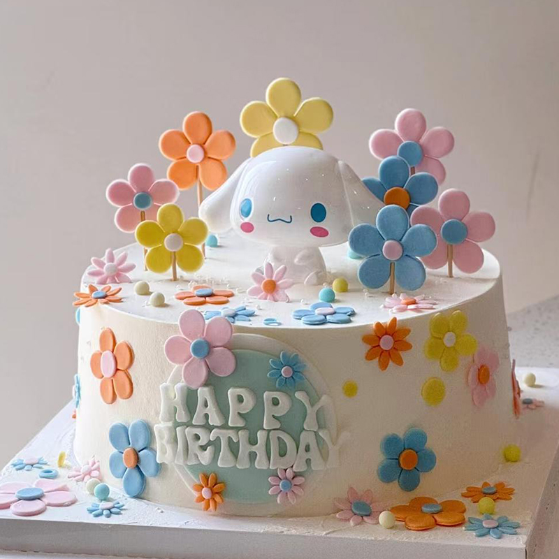 大耳狗花朵蛋糕装饰软胶花朵摆件