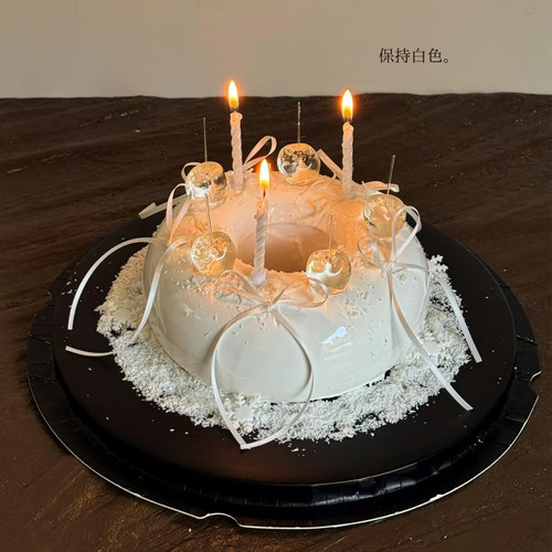 水晶樱桃蛋糕装饰珠光白色蜡烛