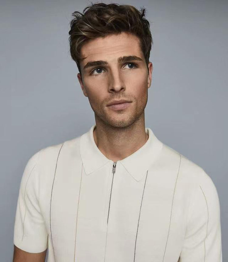 330621多码男款 英国 瑞斯 羊毛混纺 翻领拉链开胸短袖针织polo衫