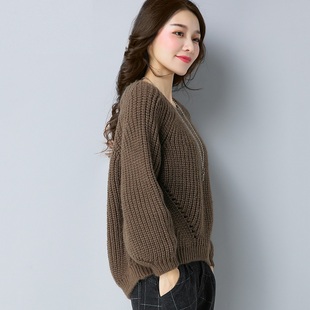 粗毛线衣加厚打底衫 秋冬装 短款 chic针织毛衣女士套头宽松韩版 新款