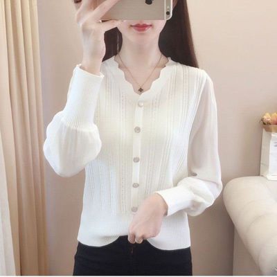 2025春季新款雪纺针织衫女薄款设计感小众冰丝v领上衣短款打底衫