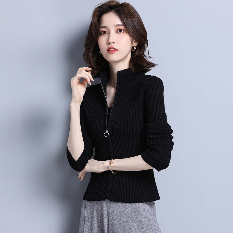 拉链立领短款针织女开衫披肩2025春秋韩版外搭修身显瘦小外套毛衣