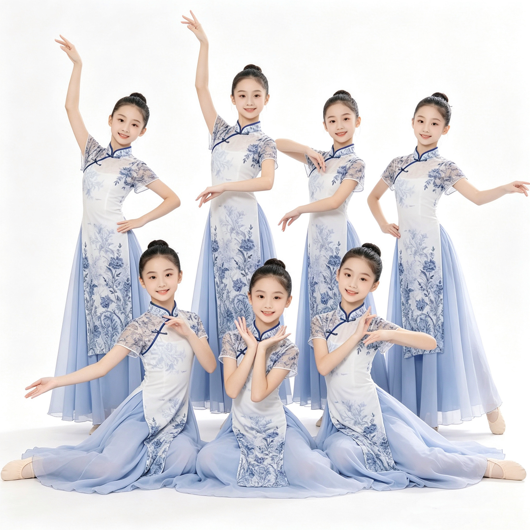 新款古典舞蹈服中国风节目演出服青花瓷旗袍伞舞扇子舞表演服装