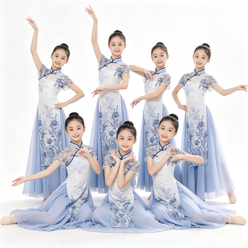 新款古典舞蹈服中国风节目演出服青花瓷旗袍伞舞扇子舞表演服装