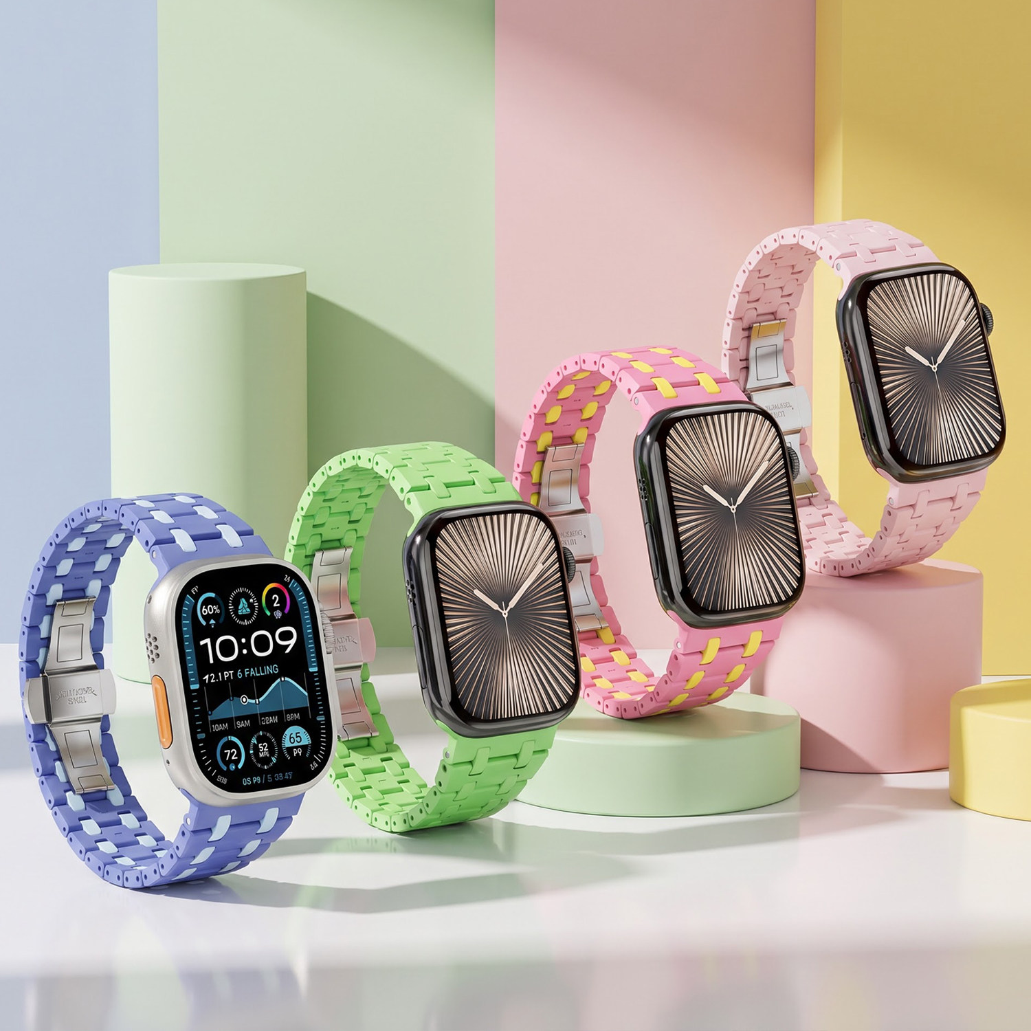 星图适用iwatch123456789se10/11/12代ultra49mm生物陶瓷苹果手表带金属蝴蝶扣超轻便舒适透气男女个性改装潮