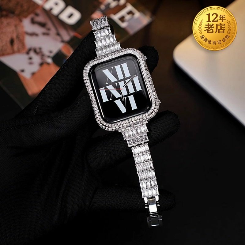 星图适iwatch123456789se苹果手表带金属保护镶钻壳applewatch45mm44女生小红书同款潮可爱晚装款高级个性新s