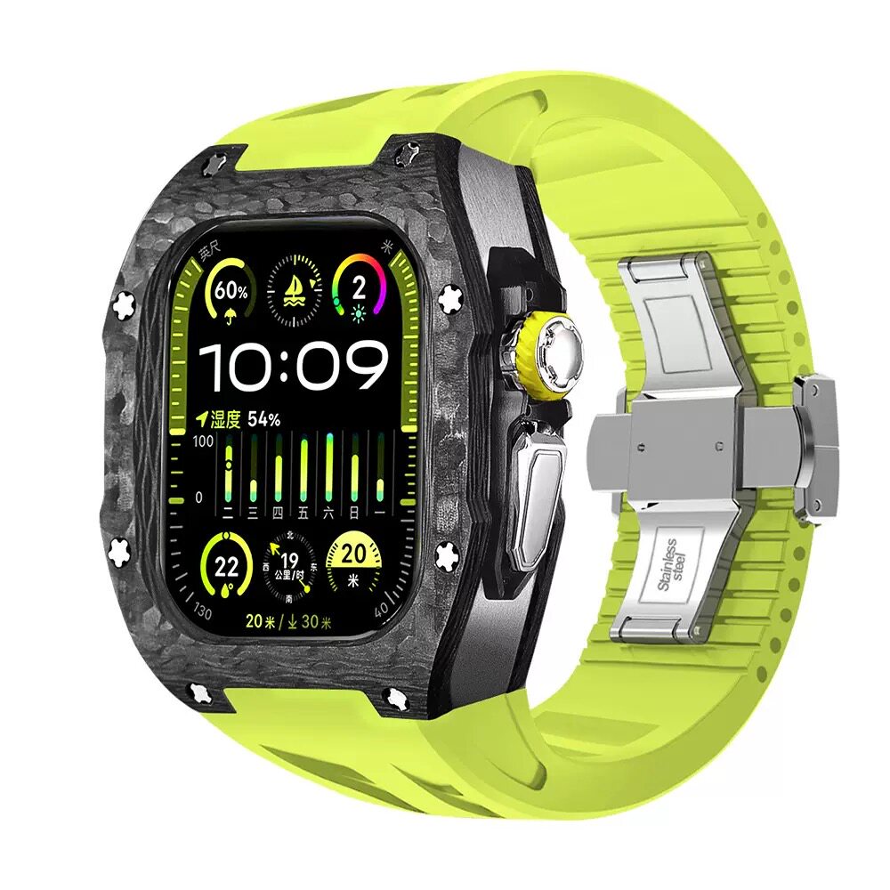 星图适用ultra49mm1234代碳纤维高端改装套件保护苹果氟橡胶可裁剪手表带双按蝴蝶扣包裹防摔耐磨男女个性u4