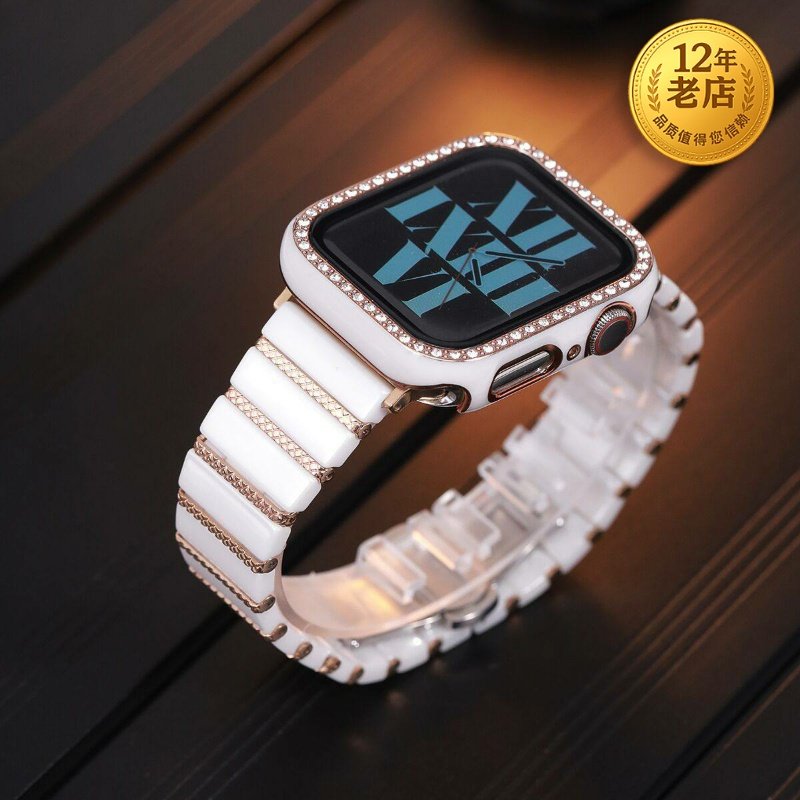 星图iwatch123456789se陶瓷蝴蝶扣苹果手表带钻壳45mm保护壳套改装ultra49mm个性高级感潮applewatch男女