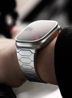 星图精致弧形不锈钢一体接口苹果手表带双按蝴蝶扣iwatch123456789se10/11代ultra49mm改装个性45男商务46