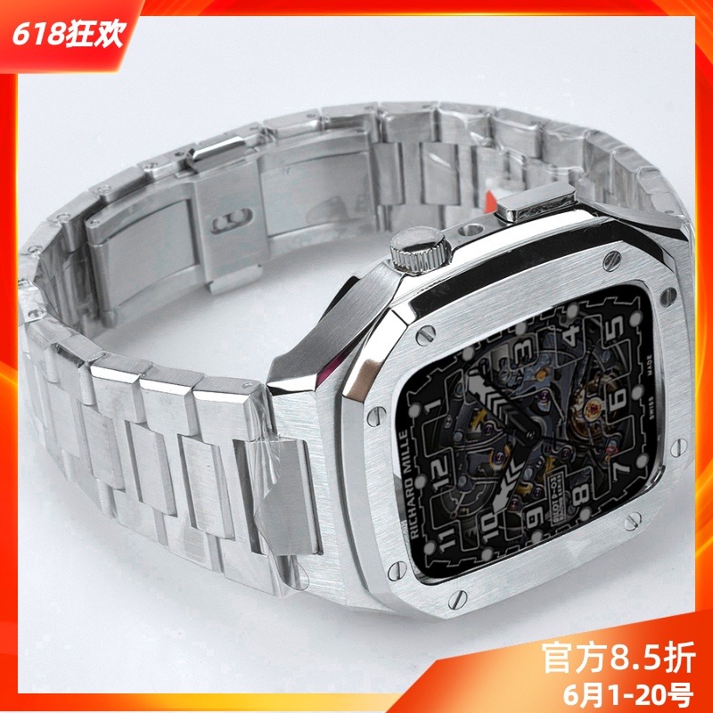 星图适用iwatch12345679se8改装橡树一体保护套手表表带applewatch45mm44不锈钢金属蝴蝶扣男ap潮个性ultra 智能设备 智能手表手环表带/腕带 原图主图