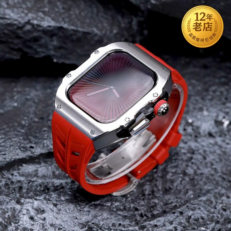 星图iwatch123456789se10s11理查德不锈钢改装壳氟橡胶蝴蝶扣苹果手表带ultra49mm个性创意新款46m42男女金属