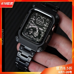 星图iwatch1234567se8s9运动一体保护套潮男个性 新款 applewatch44mm45手表带金属合金壳硅胶不锈钢ultra 改装