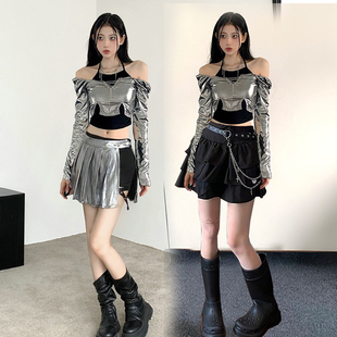 kpop女团演出服跳舞gogo性感假两件上衣DS酒吧酷飒穿搭辣妹打歌服