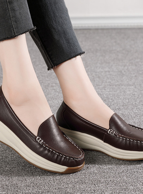 厚底妈妈鞋女真皮软底舒适坡跟防滑羊皮软皮牛皮中老年摇摇鞋皮鞋