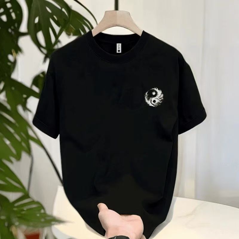 中式重磅纯棉短袖太极图男女款宽松T恤圆领休闲百搭个性夏季上衣