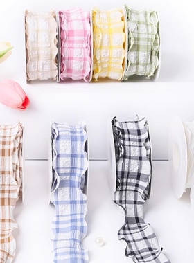 格子褶皱丝带用于花束蝴蝶结礼盒装饰 情人节 520 情人节 七夕