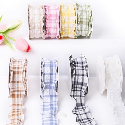 格子褶皱丝带用于花束蝴蝶结礼盒