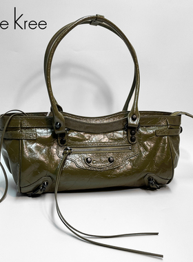 西班牙Cree Kree机车包女牛皮腋下包大容量单肩包手提单肩拉链包