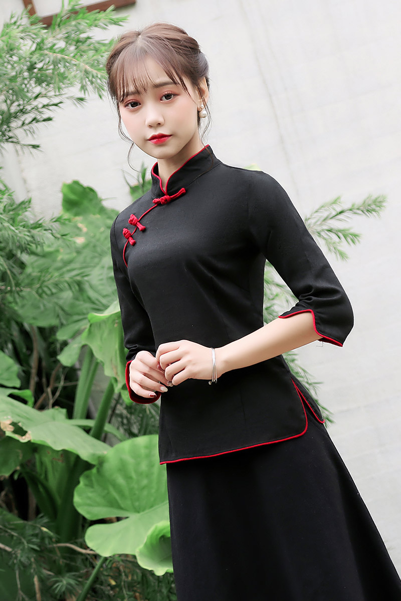 女装立领盘扣时尚夏季茶改良复古