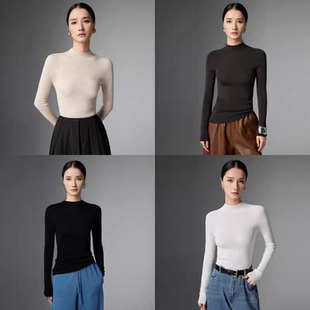 安可拉红可机洗精纺100%羊毛衫女扬子纱160s修身毛衣半高领打底衫