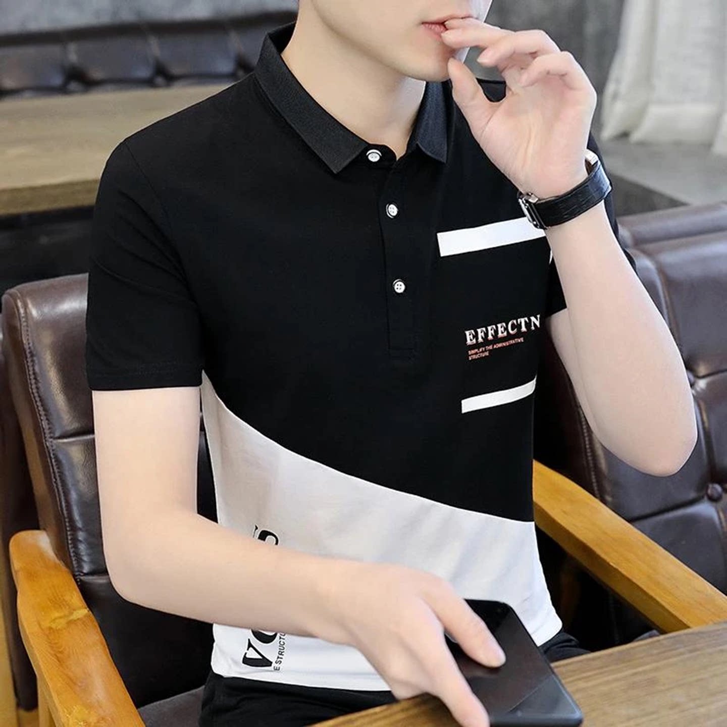 玟若男装高奢系列POLO衫夏季翻领短袖2026新款T恤个性印花打底衫