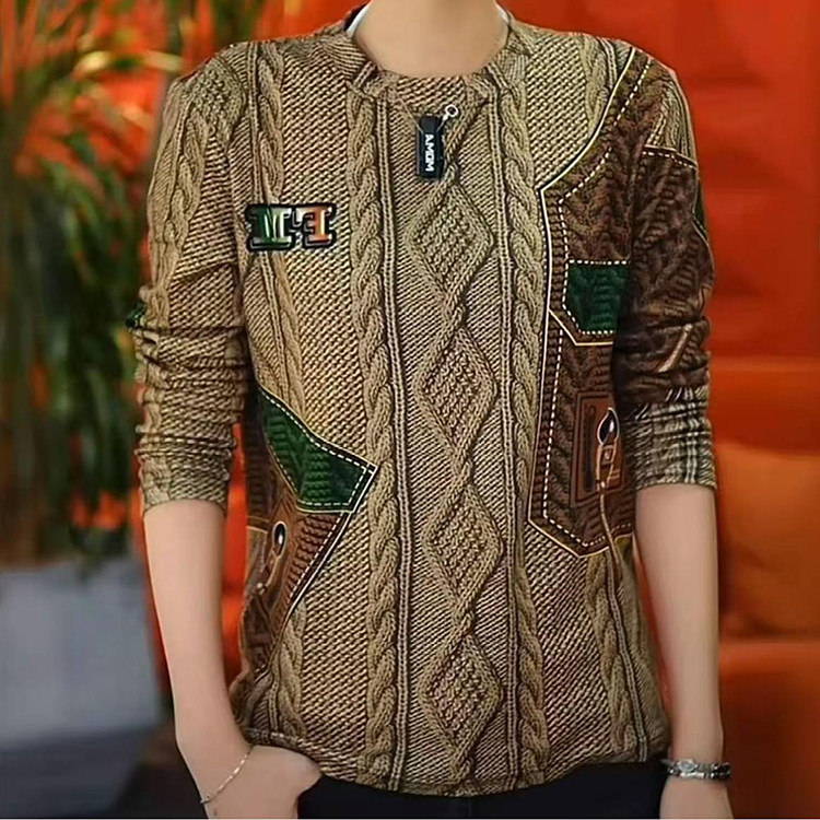 芸菲汇男装专卖店麻花纹路卫衣高端男士打底衫秋冬百搭上衣爸爸装