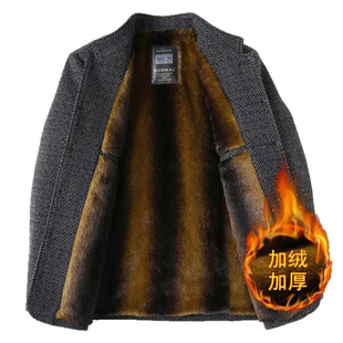 雪溪工厂男装皮尔丹立领夹克加绒加厚外套专柜正品毛呢大衣爸爸装