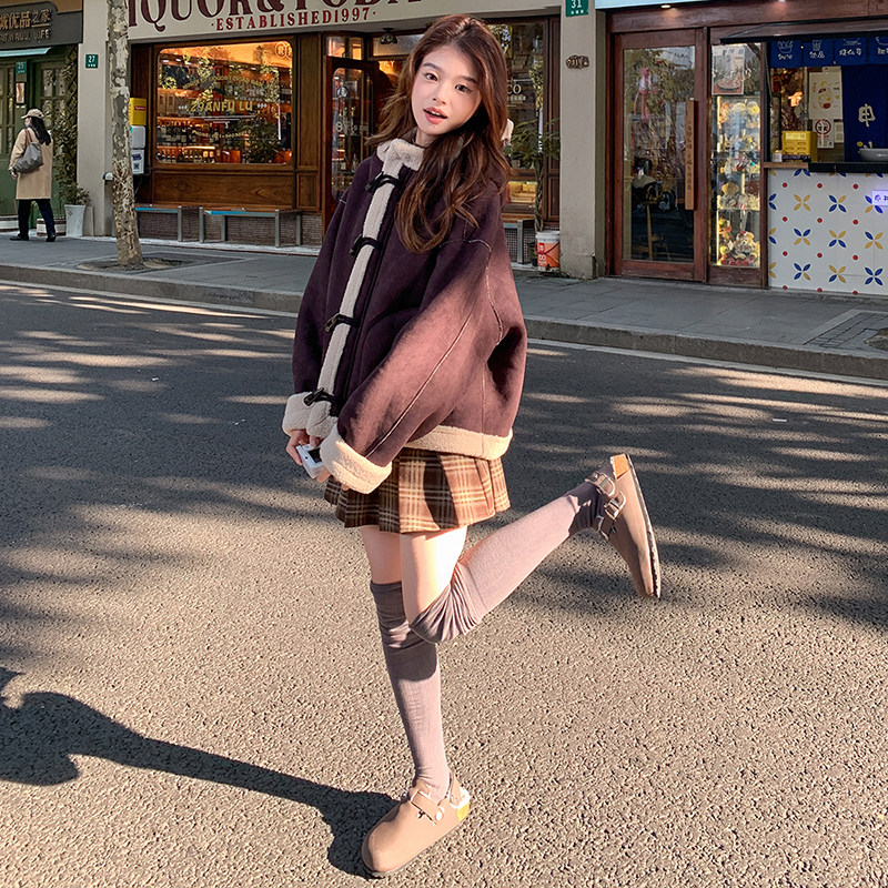 【大货】冬装2D033-Y901-P195-K288加厚连帽紫色羊羔毛外套,女装棉衣/棉服,2D033