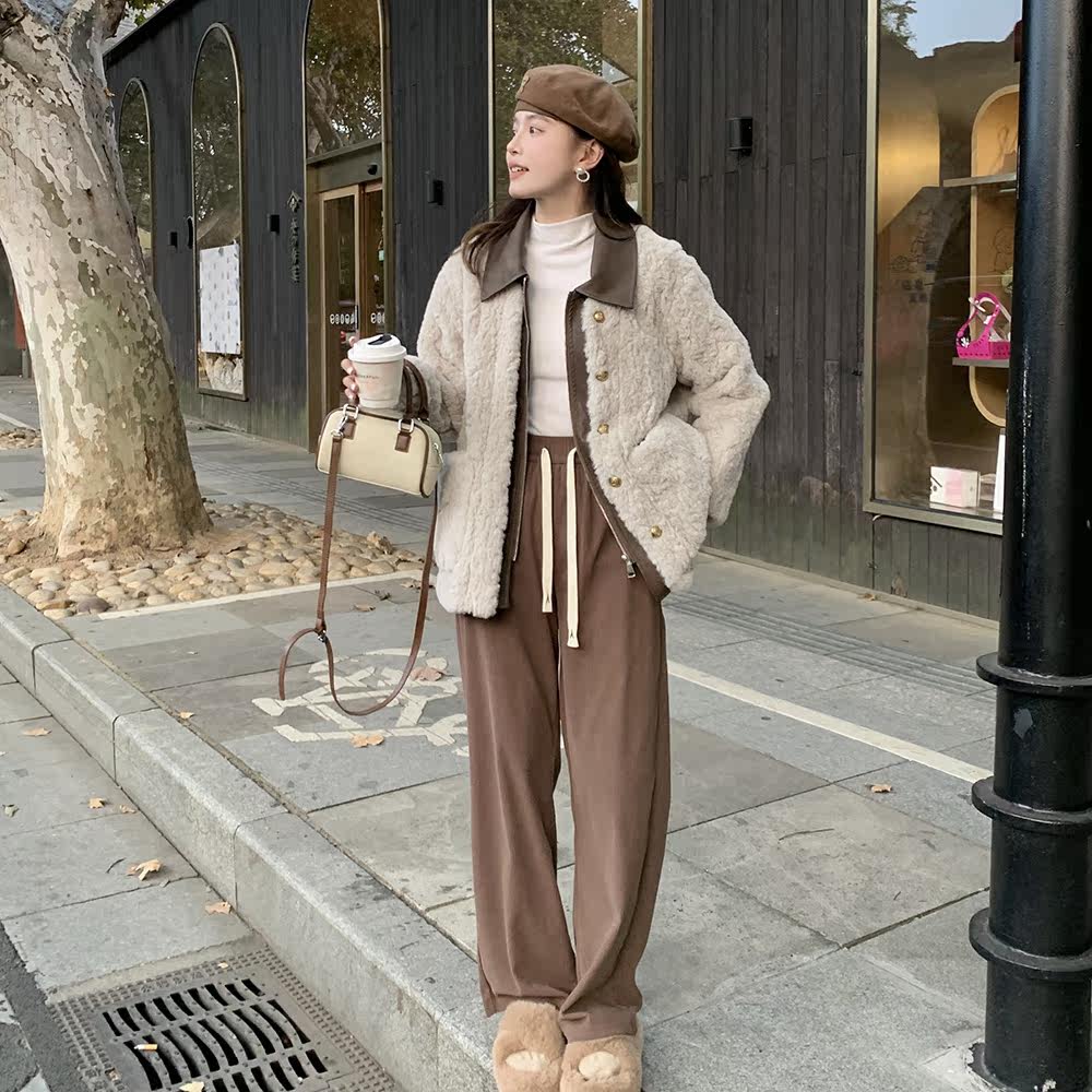 【大货】2D033-Y096-P195-K288夹棉加厚皮质拼接假两件羊羔毛,女装棉衣/棉服,2D033