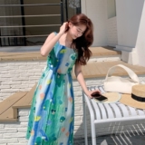 【现货】新品2D033-Q878-P115-K168油画绿花吊带裙，女装连衣裙，2D033