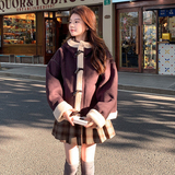 【大货】冬装2D033-Y901-P195-K288加厚连帽紫色羊羔毛外套，女装棉衣/棉服，2D033