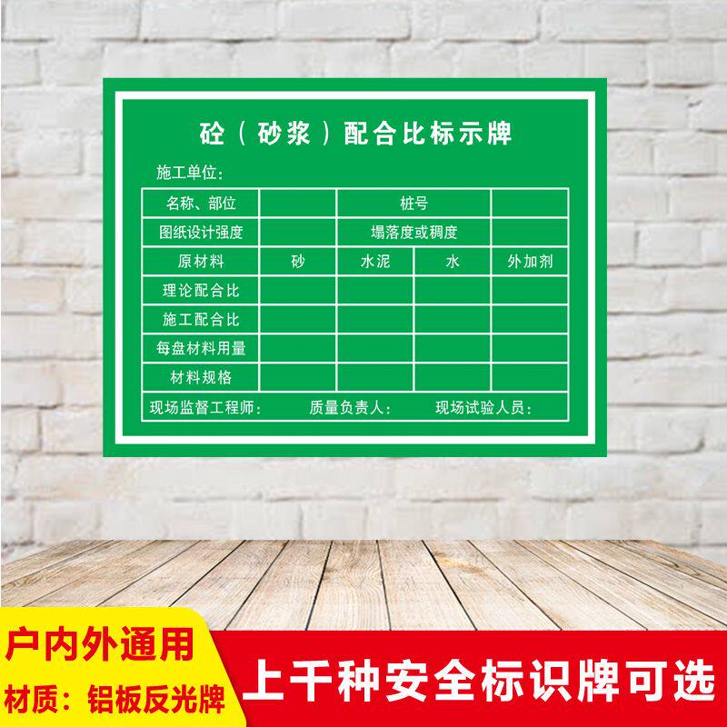 砼砂浆配合比安全标识牌标示建筑工地不干胶贴纸指示警示语标志