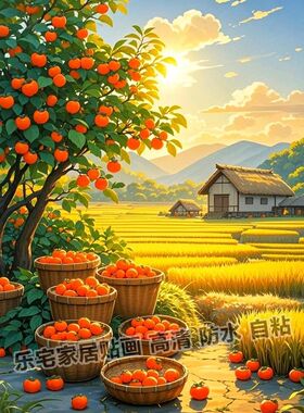五谷丰登自粘贴画客厅宿舍墙上装饰乡村田园风景画防水不干胶贴纸