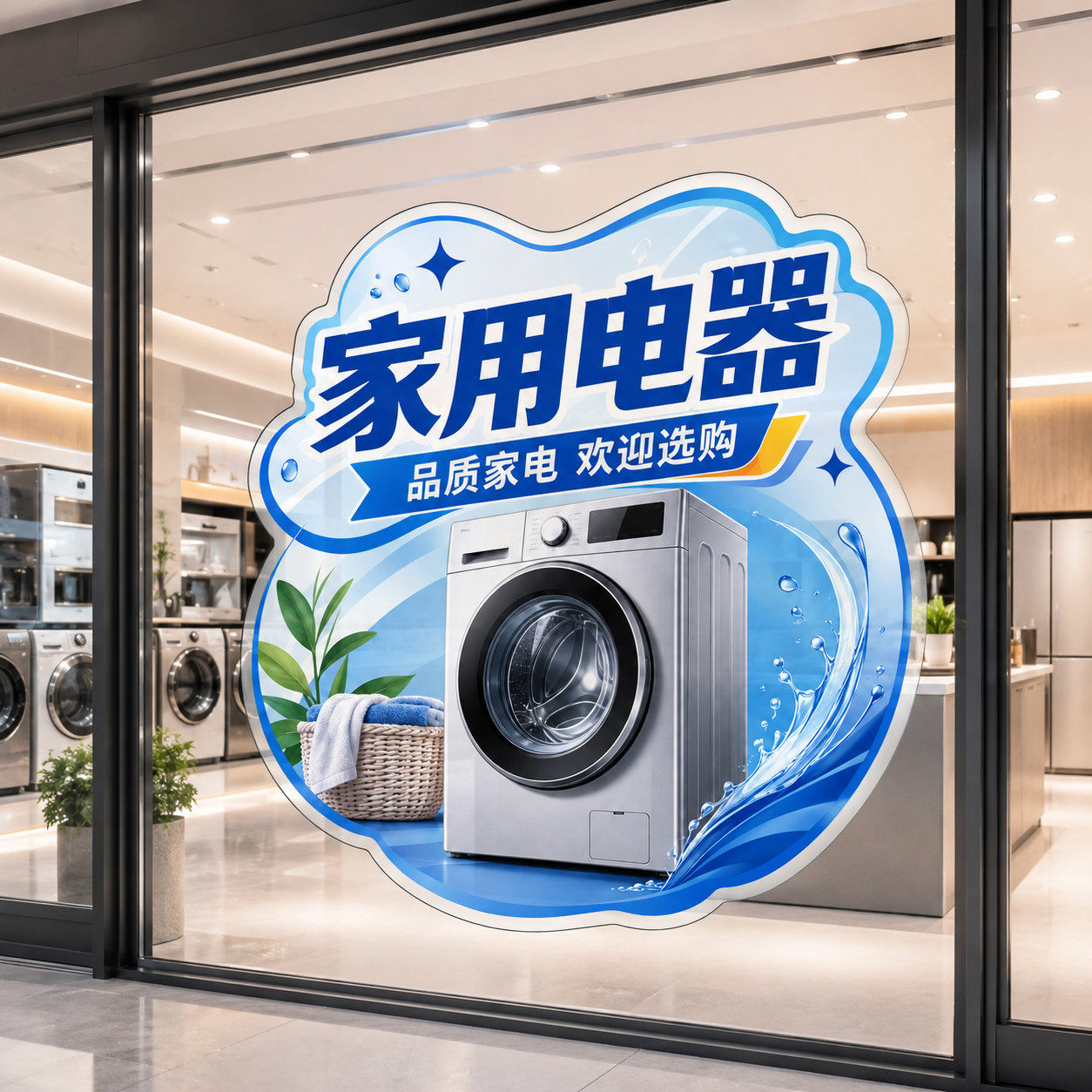 家用电器店玻璃门冰箱洗衣机电视家电橱窗商务装饰窗花不干胶贴纸