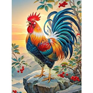 金鸡报晓吉星高照镇宅招财贴画装饰玄关年画大公鸡不干胶贴纸