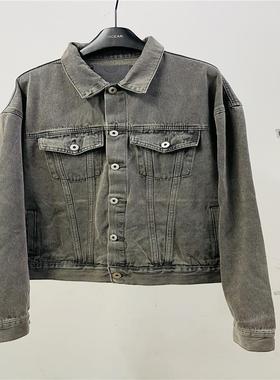 重磅版本vujade006风格短款水洗做旧灰色kenijima同款牛仔夹克