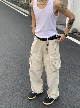 RonnShop日系美式复古宽松大口袋阔腿休闲工装裤嘻哈街头hiphop裤