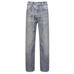2025 国现复工水钻3D立体打印天选之子满钻宽松休闲直筒牛仔裤