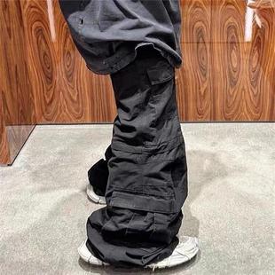 美式高街潮Flared Cargo风格阔腿裤喇叭多口袋拉链可拆卸工装裤子